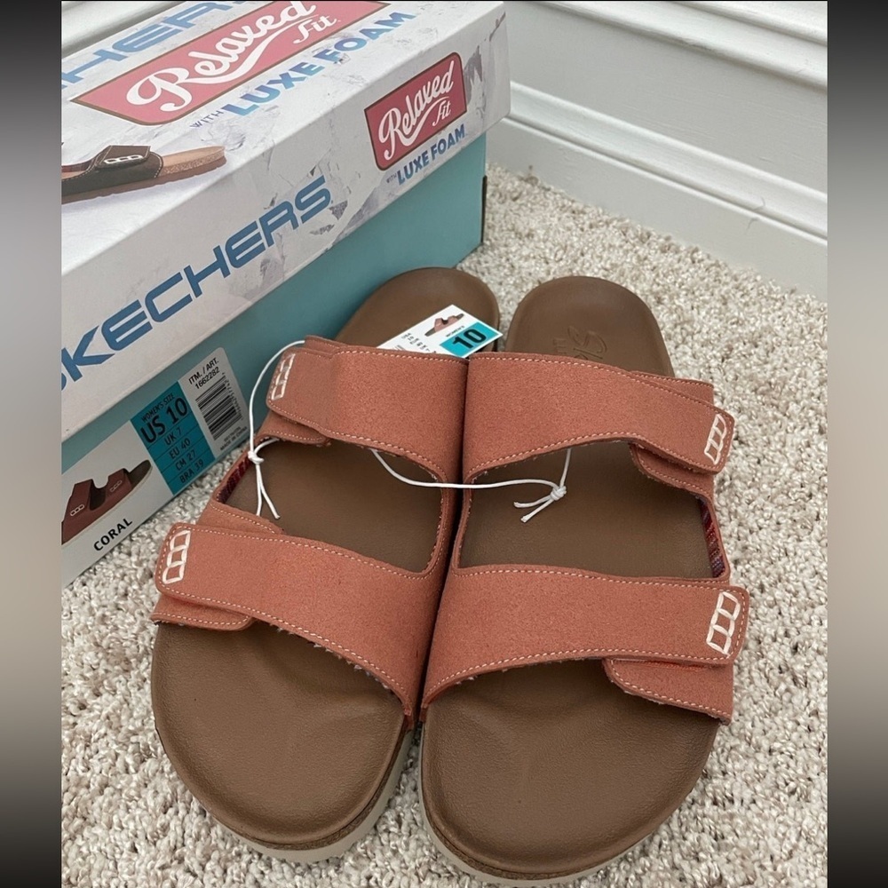 Skechers Pink and Brown Sandals with Contoured Footbed
